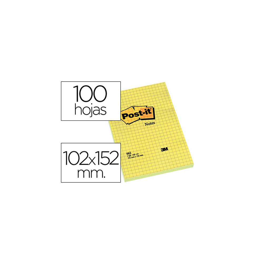 (29397) BLOC DE NOTAS ADHESIVAS QUITA Y PON POST-IT 102X152 MM CUADRICULADO -662- (FT510010638)