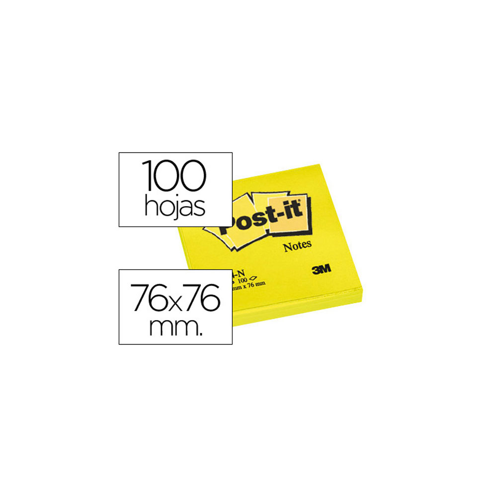 (27299) BLOC DE NOTAS ADHESIVAS QUITA Y PON POST-IT 76X76 MM AMARILLO NEON CON 100 HOJAS (FT510010174 (654-N AMARILLO))