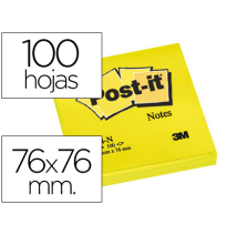 (27299) BLOC DE NOTAS ADHESIVAS QUITA Y PON POST-IT 76X76 MM AMARILLO NEON CON 100 HOJAS (FT510010174 (654-N AMARILLO))