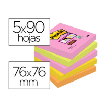 (75598) POST-IT BLOC DE NOTAS ADHESIVAS QUITA Y PON SUPER STICKY 76X76MM CON 90 HOJAS PACK DE 5 BLOCS COLORES SURTIDOS (7000528