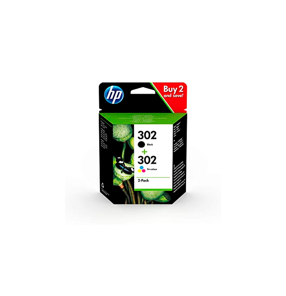 HP TINTA NEGRO + TRICOLOR Nº 302 PACK 2 (OFFICEJET 3830/4650/ ENVY 4520/ DESKJET 1110/2130/3630)