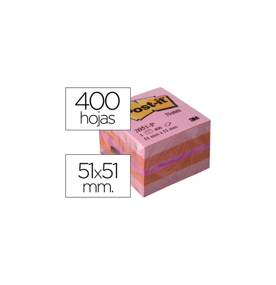 (39335) POST-IT BLOC DE NOTAS ADHESIVAS QUITA Y PON 51X51MM MINICUBO COLOR ROSA 2051-P 400 HOJAS (FT510091737)