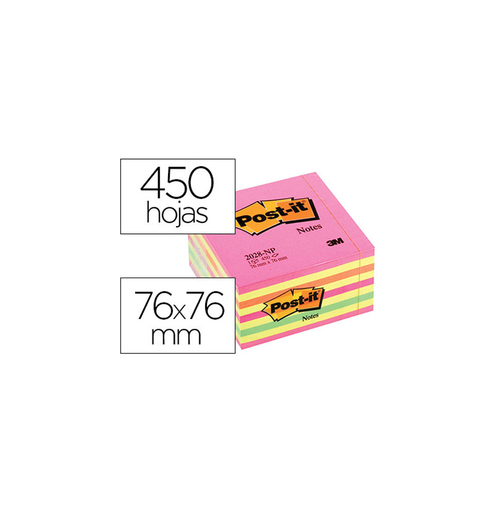 (46770) POST-IT BLOC DE NOTAS ADHESIVAS QUITA Y PON 76X76MM CUBO COLOR ROSA NEON 450 HOJAS (FT510093204 - 2028-NP)