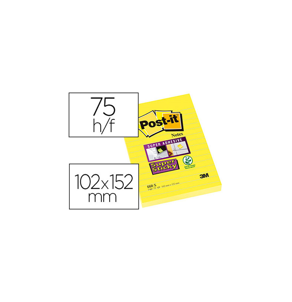 (150374) POST-IT BLOC DE NOTAS ADHESIVAS QUITA Y PON SUPER STICKY RAYADO AMARILLO ULTRA 102X152MM (FT510093832)