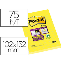 (150374) POST-IT BLOC DE NOTAS ADHESIVAS QUITA Y PON SUPER STICKY RAYADO AMARILLO ULTRA 102X152MM (FT510093832)