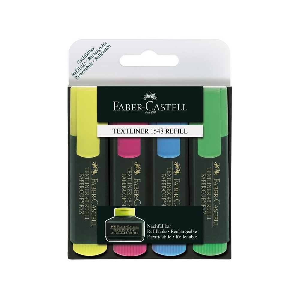 FABER CASTELL PACK 4 MARCADORES FLUORESCENTE TEXTLINER 48 TRAZO 1, 2 Y 5 mm (154804)