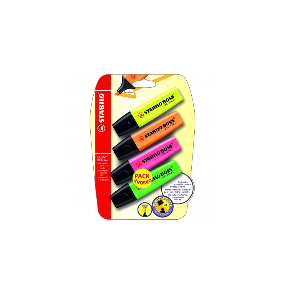 (64468) rotulador STABILO BOSS FLUORESCENTE 70 BLISTER 4 UNIDADES COLORES SURTIDOS (EB-14888)