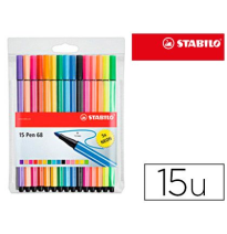 (78057) ROTULADOR STABILO ACUARELABLE PEN 68 ESTUCHE DE 10 COLORES ESTANDAR + 5 COLORES NEON (6815-2)