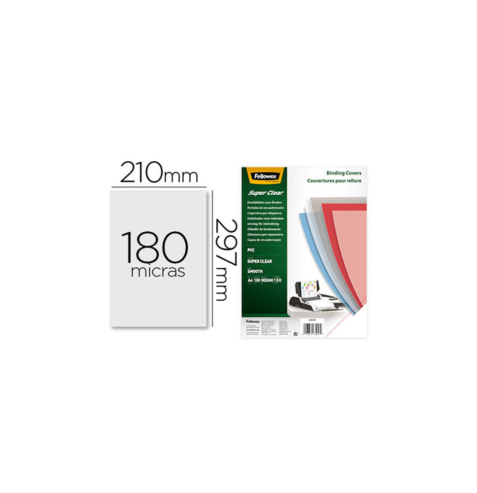 (155172) 	TAPA DE ENCUADERNACION FELLOWES DIN A4 PVC TRANSPARENTE CRISTAL 180 MICRAS PACK DE 100 UNIDADES CRC53759 (5375901)