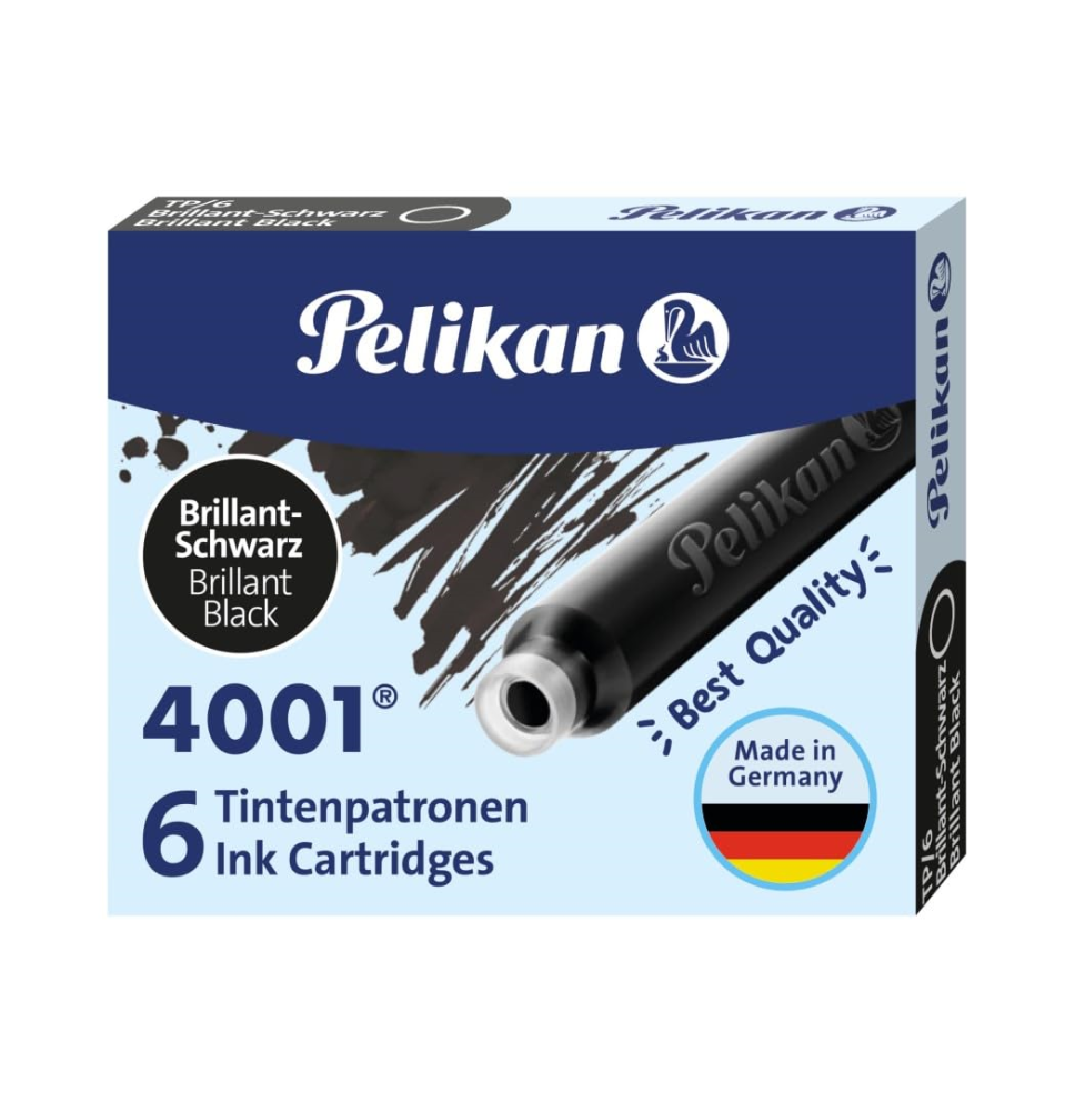 (17042) TINTA PARA PLUMAS PELIKAN NEGRA -CAJA 6 CARTUCHOS (301218)