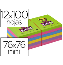 (74279) POST-IT BLOC DE NOTAS ADHESIVAS QUITA Y PON SUPER STICK ULTRA 76X76 MM PACK DE 12 BLOC VERDE ROSA AMARILLA (70005252062