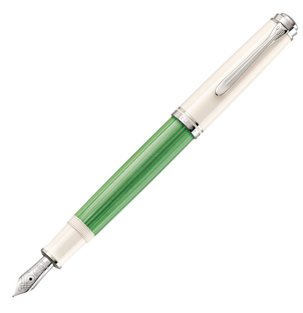 PELIKAN PLUMA ESTILOGRÁFICA SOUVERAN M605 EDICIÓN ESPECIAL GREEN-WHITE REFERENCIA  818193 PLUMIN DE ORO RODIADO DE 14K, TRAZO F