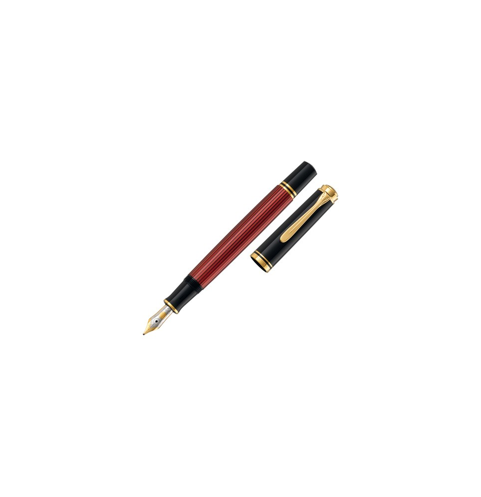 PELIKAN PLUMA ESTILOGRÁFICA CON ÉMBOLO INCORPORADO M400 NEGRO-ROJO (REFERENCIA 925131). PLUMÍN DE ORO DE 14 KILATES.