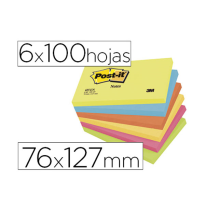 (29396) POST-IT BLOC DE NOTAS ADHESIVAS QUITA Y PON 76X127MM NEON PACK DE 6 BLOCS SURTIDO (FT510283557 - L655-N - 655-TFEN)