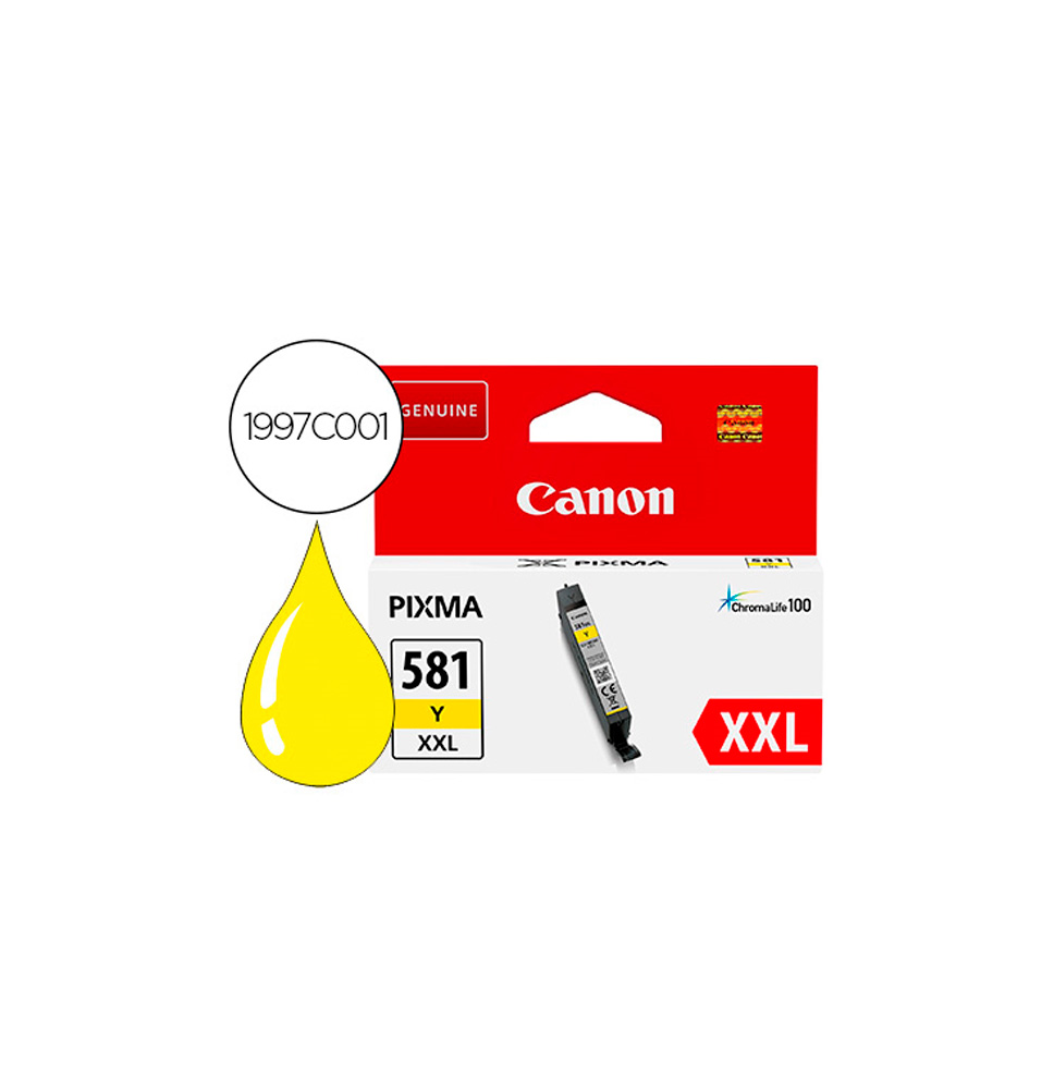 CANON TINTA AMARILLO CLI-581YXXL 820PAG. 
(PIXMA TR75508/8550/TS6150/6151/8150/8151/8152/9150/9155) 1997C001