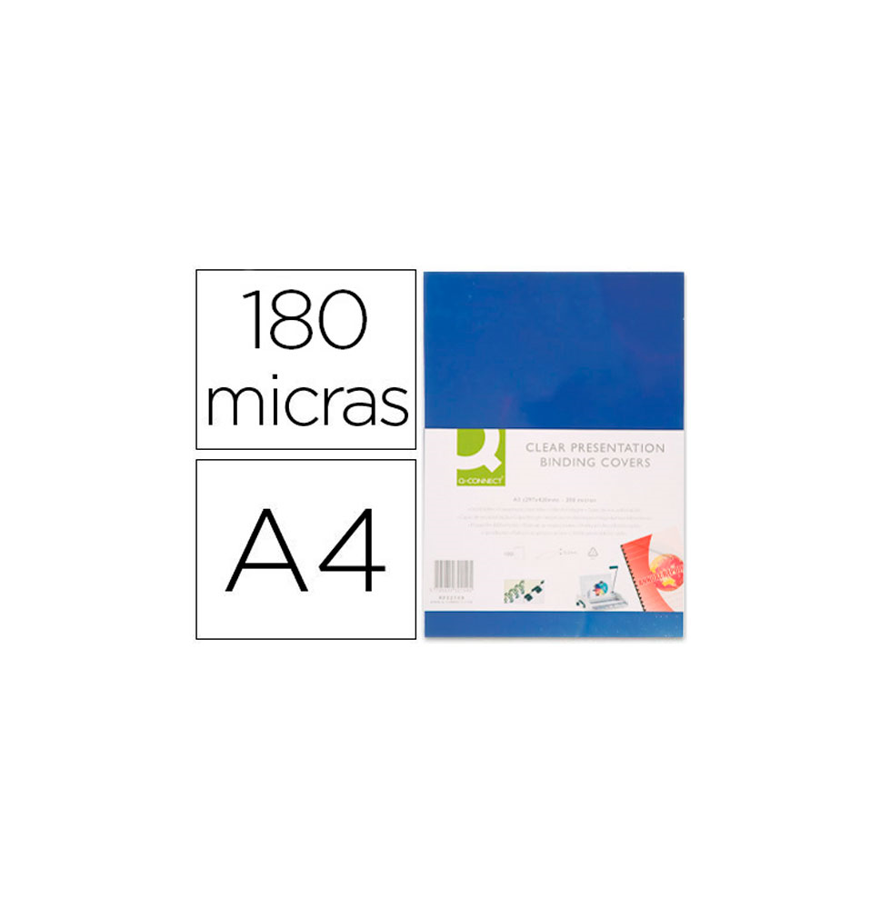 (154666) 	Q-CONNECT TAPA DE ENCUADERNACION PVC DIN A4 OPACA AZUL 180 MICRAS CAJA DE 100 UNIDADES