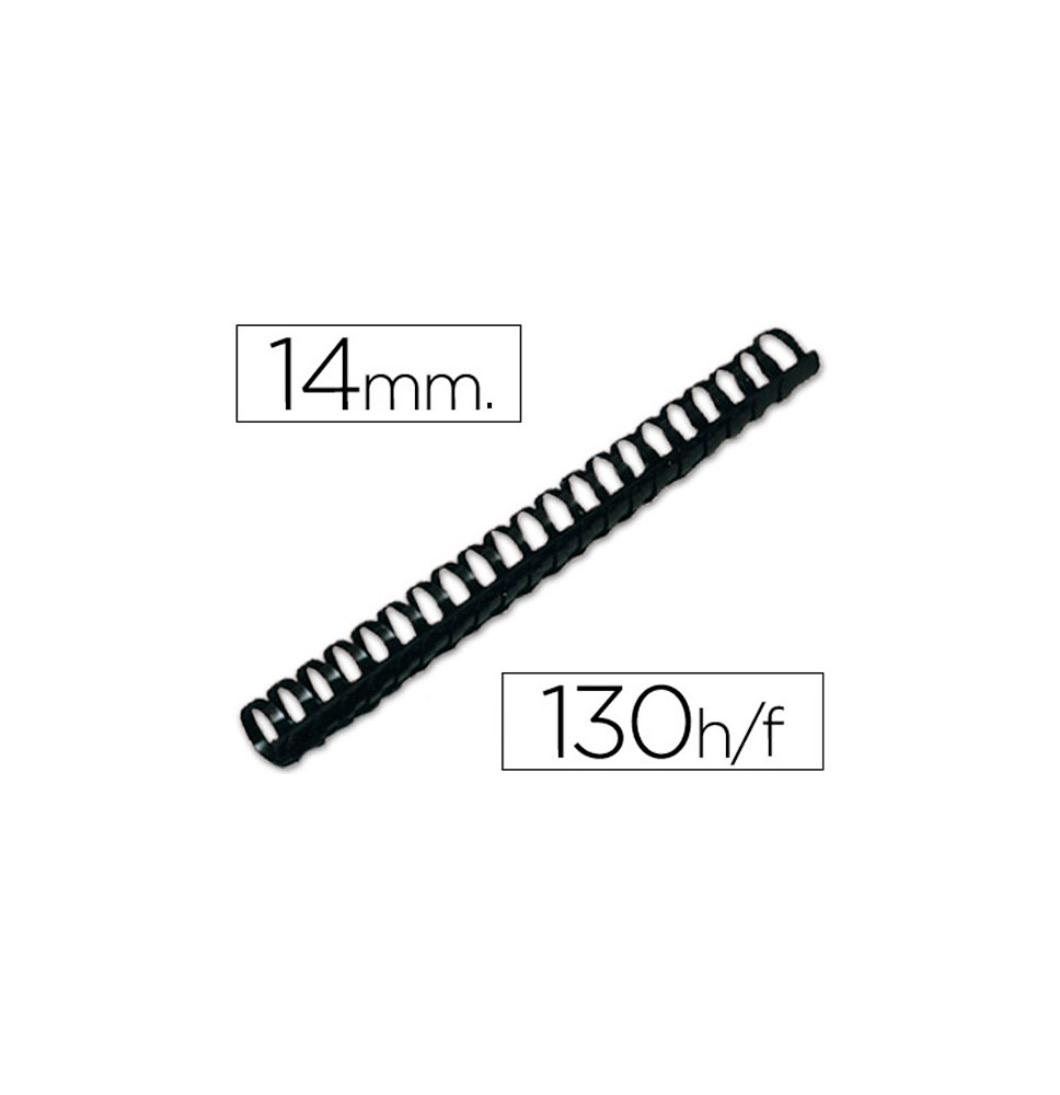 (63439) CANUTILLO Q-CONNECT REDONDO 14 MM PLASTICO NEGRO CAPACIDAD 130 HOJAS CAJA DE 100 UNIDADES (KF24051)