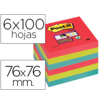 (72236) POST-IT BLOC DE NOTAS ADHESIVAS QUITA Y PON  SUPER STICKY 76X76MM CON 6 BLOC 2 ROJOS VERDE NEON AZUL (70005253458 - 654