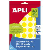 APLI BOLSA 8 HOJAS ETIQUETAS REDONDAS AMARILLO 19MM DIAMETRO REF. 2742