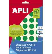 APLI BOLSA 8 HOJAS ETIQUETAS REDONDAS VERDES 19MM DIAMETRO REF. 2745