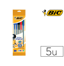 (63374) bolígrafo BIC CRISTAL MEDIUM BOLSA DE 5 UNIDADES COLORES SURTIDOS 2 AZUL /1 NEGRO /1 ROJO /1 VERDE (802054)