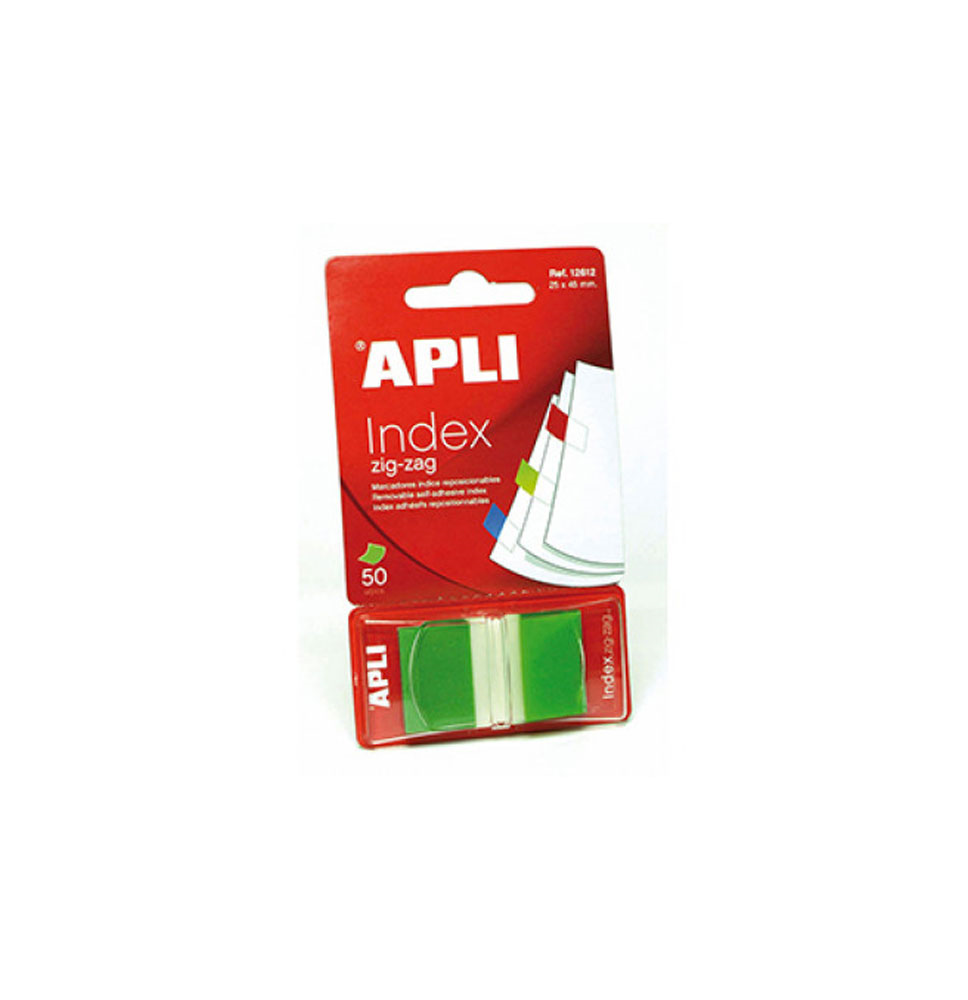 APLI INDEX ZIG ZAG REPOSICIONABLES 25X45MM 50 UDS COLOR VERDE REF. 12612