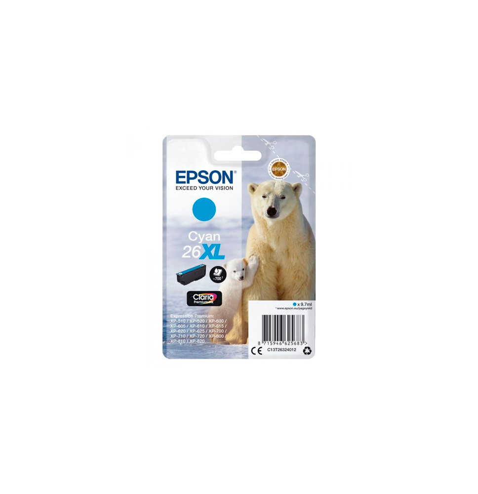 EPSON TINTA CYAN CLARIA PREMIUM Nº 26XL 700PAG. (XP-510/520/600/625/700/720/800/810)