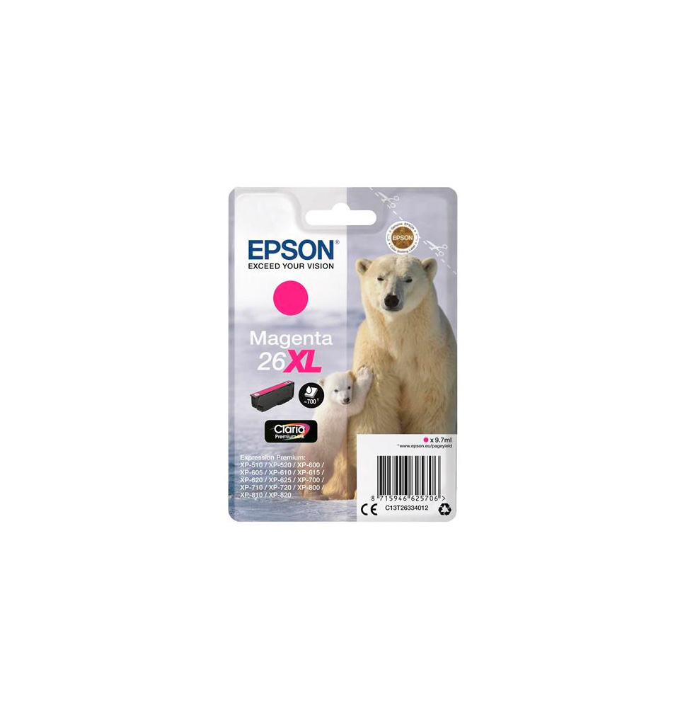 EPSON TINTA MAGENTA CLARIA PREMIUM Nº 26XL 700PAG. (XP-510/520/600/625/700/720/800/810)