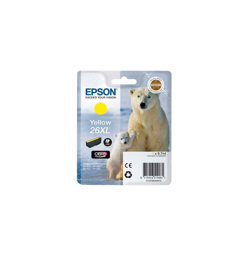 EPSON TINTA AMARILLO CLARIA PREMIUM Nº 26XL 700PAG. (XP-510/520/600/625/700/720/800/810)