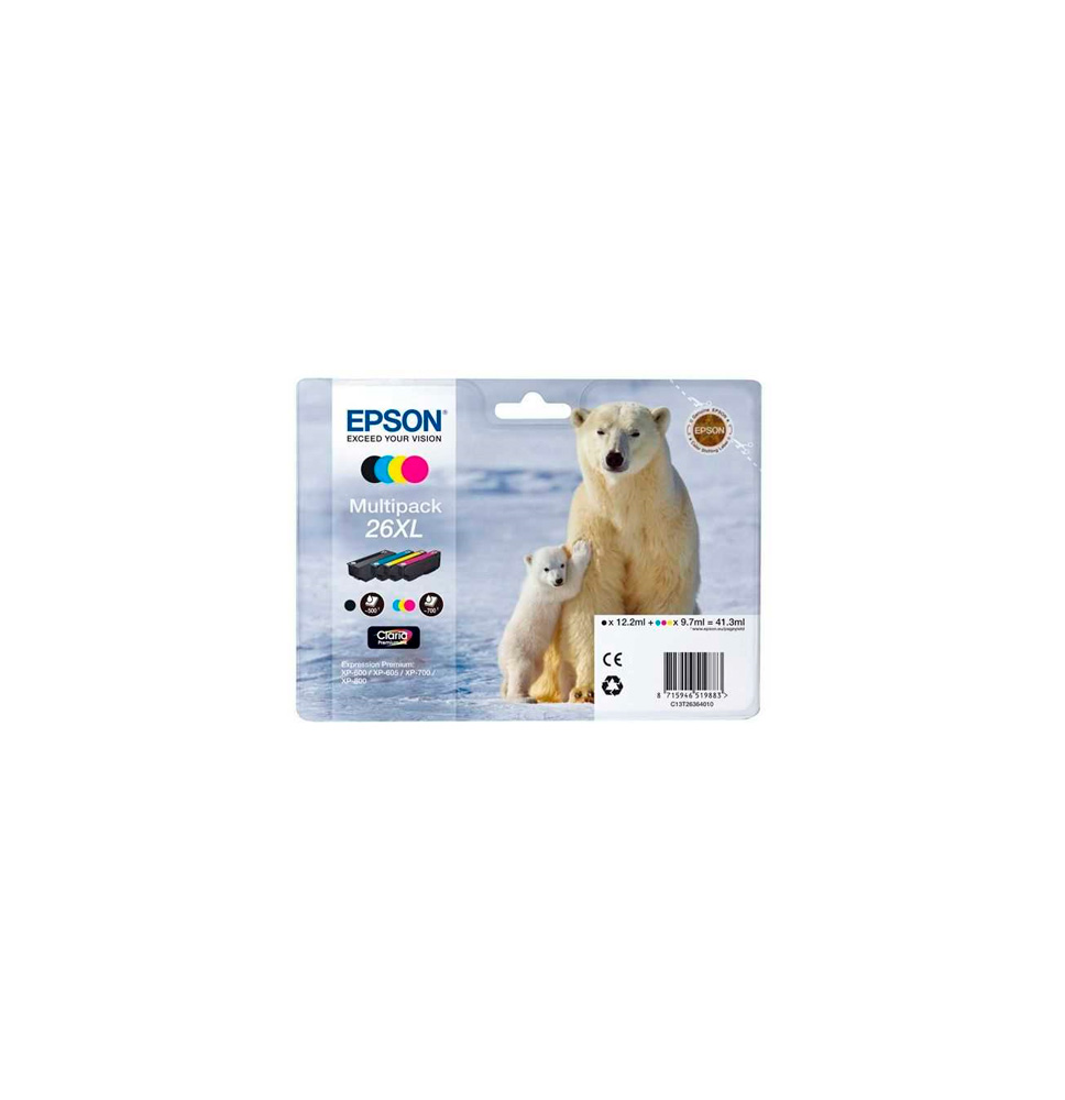 EPSON TINTA MULTIPACK BK/C/M/Y Nº 26XL (CLARIA PREMIUM XP 510 520 600 605 610 615 620 625 700 710 720 800 810 820)