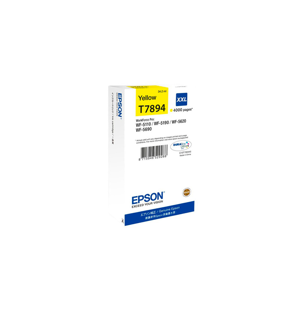 EPSON TINTA CARTUCHO AMARILLO XXL 4000 PAGINAS WORKFORCE PRO WF-5XXX SERIES