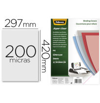 (155175) 	FELLOWES TAPA DE ENCUADERNACION DIN A3 PVC TRANSPARENTE CRISTAL 200 MICRAS PACK DE 100 UNIDADES 53764