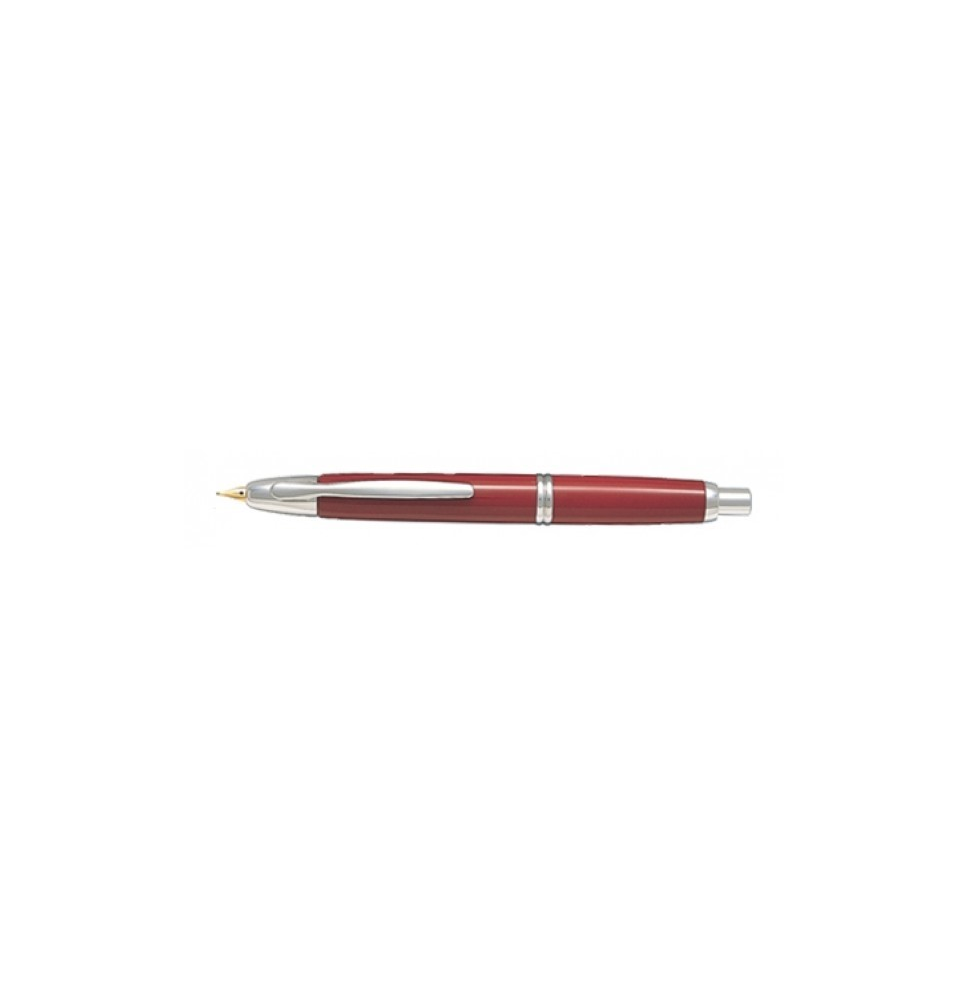 PILOT PLUMA ESTILOGRÁFICA RETRÁCTIL CAPLESS 1500 RODIO ROJA. CUERPO DE RESINA. PLUMÍN DE ORO DE 18 KILATES. ANILLO, CLIP Y DETAL