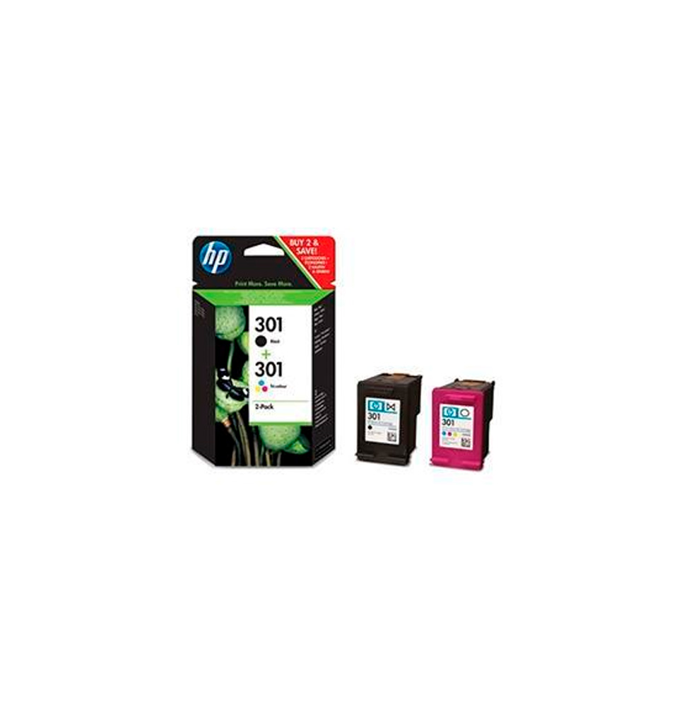 HP TINTA NEGRO + TRICOLOR Nº 301 PACK 2 (DESKJET 1000/1050/2054/2540/ OFFICEJET 2620/2624/4630/ ENVY 4500 /4504/5530)